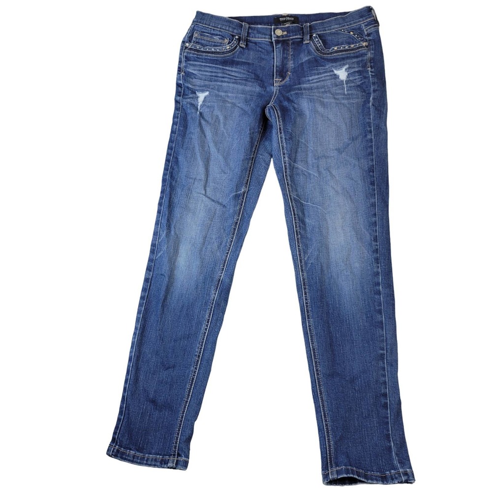White House Black Market Girlfriend Jeans Women's Size 6 Beaded Dark Wash Blue